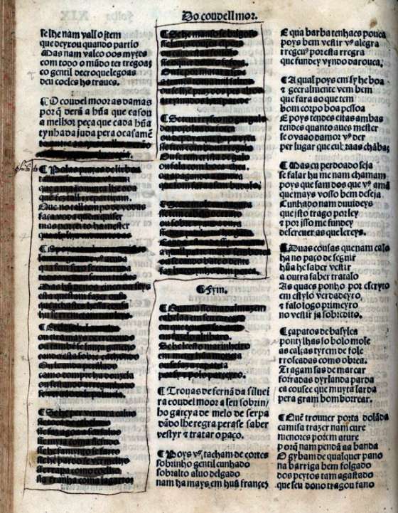 folha do Cancioneiro Geral censurado